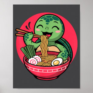Turtle Eating Ramen Kawaii Turtle Japanese Kawaii  Poster