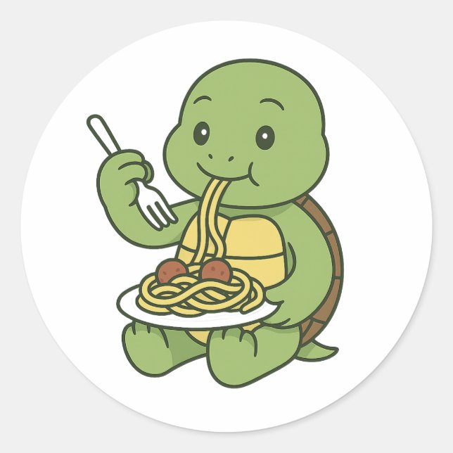 Turtle eating spaghetti  classic round sticker (Front)