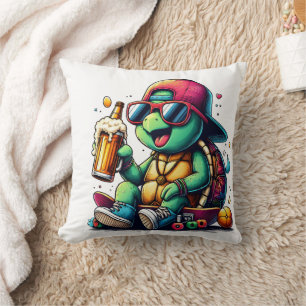 Turtle enjoying a drink at a summer party cushion