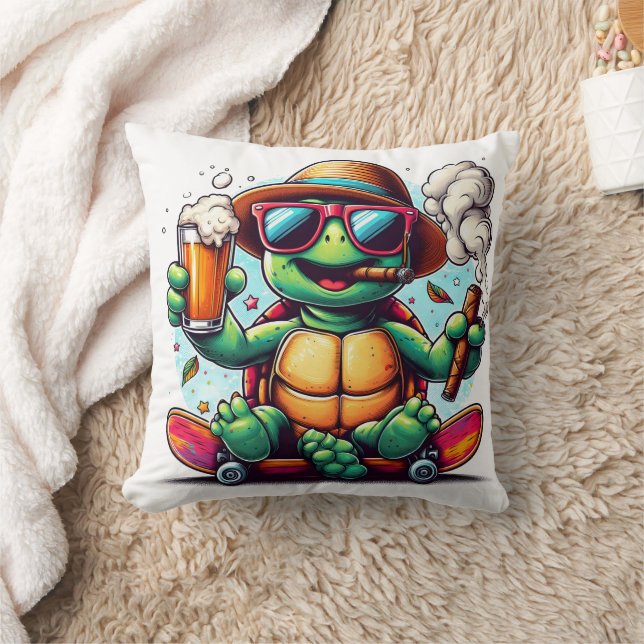 Turtle enjoying drinks and cigars! cushion (Blanket)