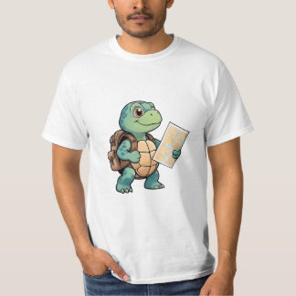Turtle Explorer with Map – Cute Travel Art. T-Shirt