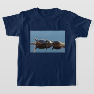Turtle Family Sunning on a Log Kids T-Shirt
