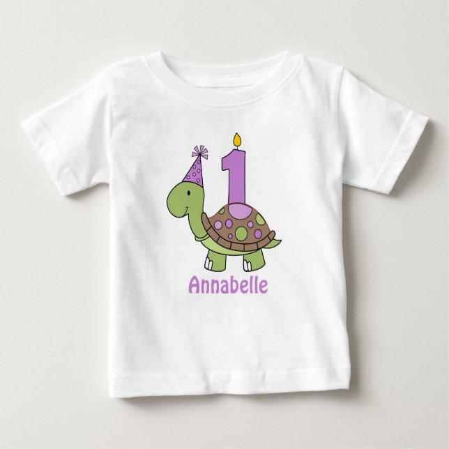 Turtle First Birthday Tshirt purple Personalised (Front)