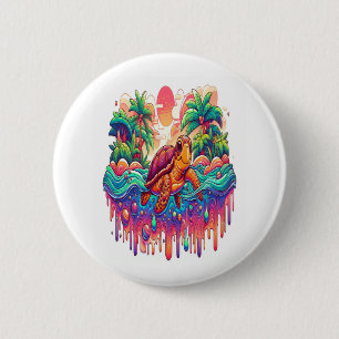 Turtle Floats in Liquid Garden. 6 Cm Round Badge