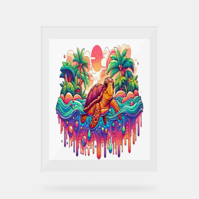 Turtle Floats in Liquid Garden. Acrylic Sign (Front)