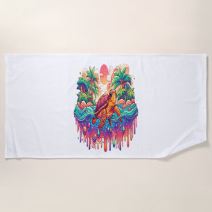 Turtle Floats in Liquid Garden. Beach Towel