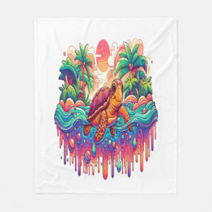 Turtle Floats in Liquid Garden. Fleece Blanket