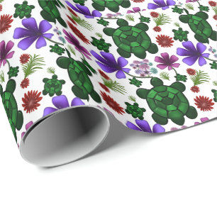 Turtle floral pattern wrapping paper