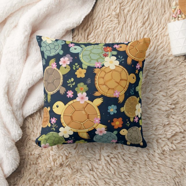 Turtle Floral Print  Cushion (Blanket)