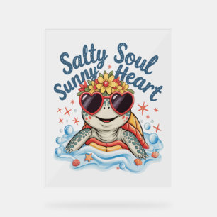 Turtle Floral Summer Beach Acrylic Sign