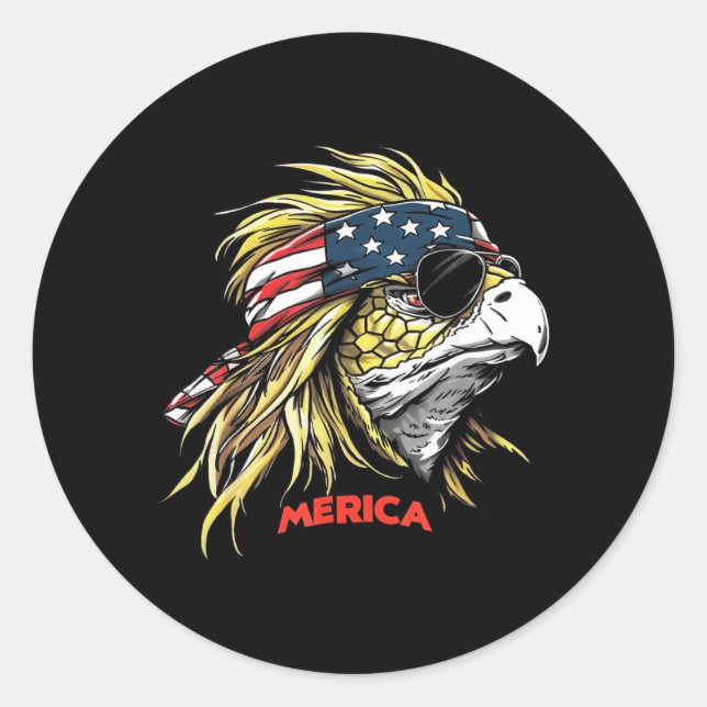 Turtle - Funny 4th of July American Flag Classic Round Sticker (Front)