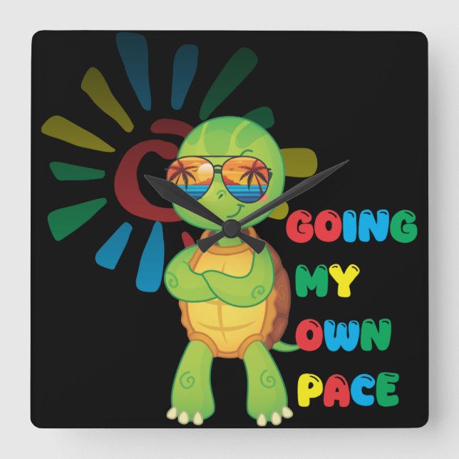 Turtle going at his own pace square wall clock (Front)