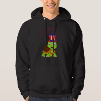 Turtle Graphic Red White Blue Fireworks Decor 4th  Hoodie