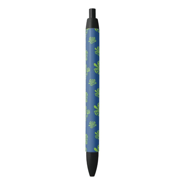 Turtle Green and Blue Graphic Black Ink Pen (Front Vertical)