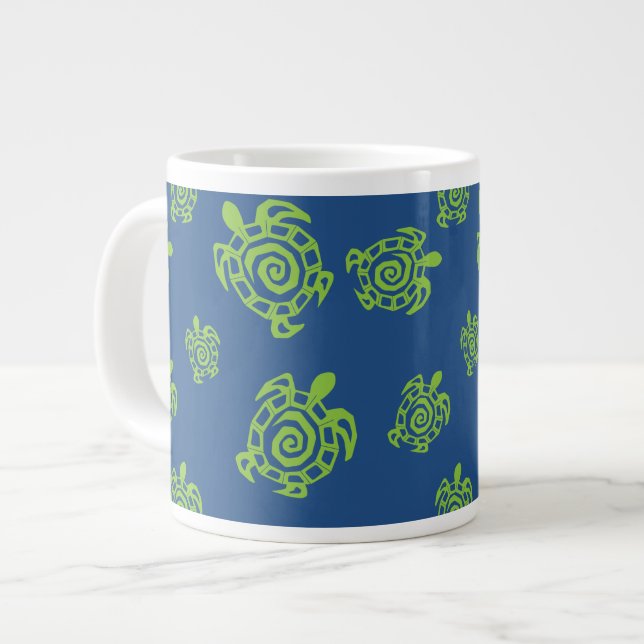 Turtle Green and Blue Print Large Coffee Mug (Front Left)