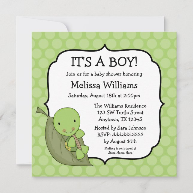 Turtle Green Dots Baby Shower Invitations (Front)