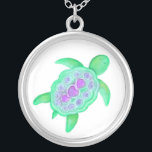 Turtle green purple whimsical necklace<br><div class="desc">Beautiful cute painted in watercolour turtle with heart patterned shell by Sarah Trett.</div>