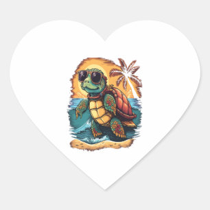Turtle Hawaiian Sea Turtles Hawaii Tropical Beach Heart Sticker