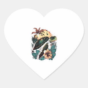 Turtle Hawaiian Sea Turtles Hibiscus Flower Copy Heart Sticker