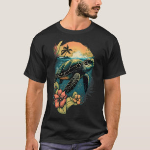 Turtle Hawaiian Sea Turtles Hibiscus Flower Hawaii T-Shirt