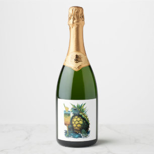 Turtle Hawaiian Sea Turtles Pineapple Aloha Sparkling Wine Label