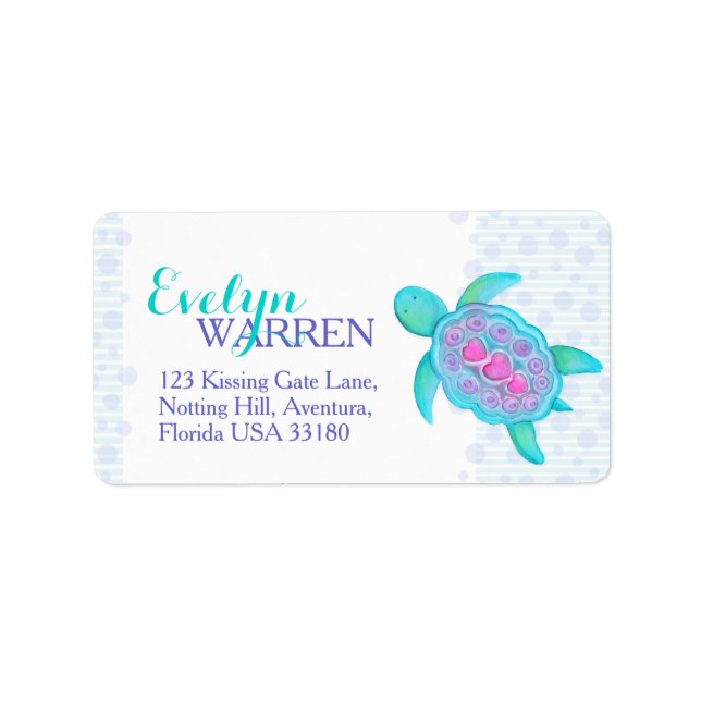 Turtle hearts whimsy watercolor address labels (Front)