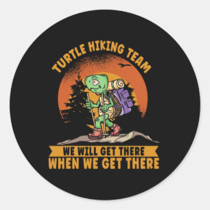 Turtle Hiking Team. Funny Hiker Classic Round Sticker
