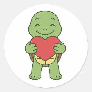 Turtle holding heart classic round sticker
