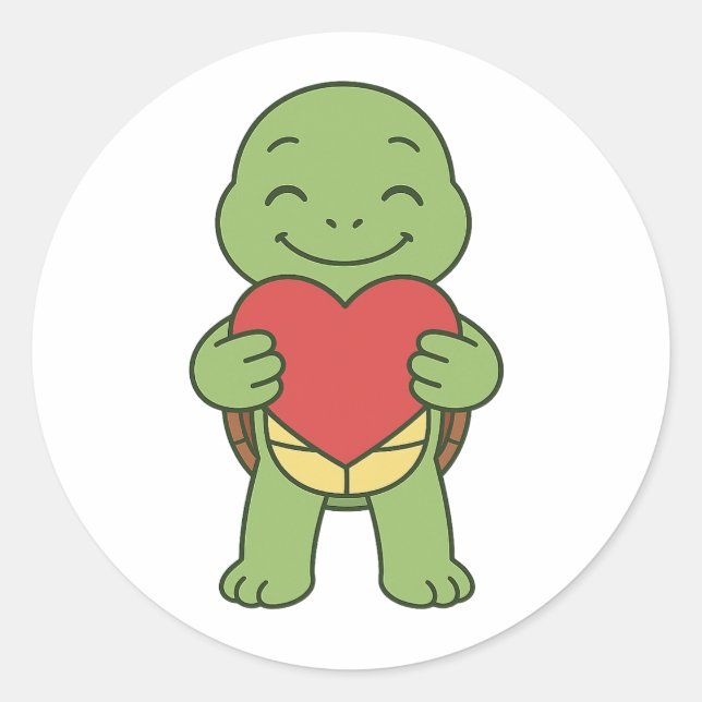 Turtle holding heart  classic round sticker (Front)