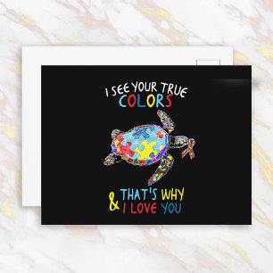 Turtle I See Your True Colours I Love You Autistic Postcard