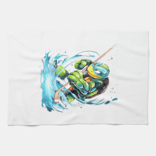 Turtle Ice Hockey Player Hockey Stick Goalie Tea Towel
