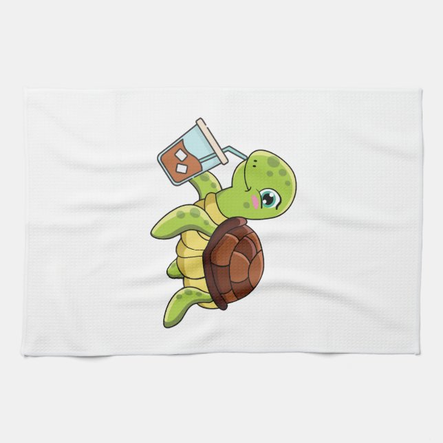 Turtle iced coffee tea towel (Horizontal)