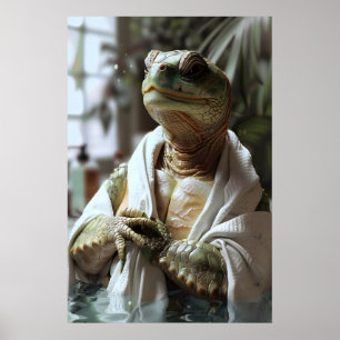 Turtle in Bathrobe Art Print, Humourous Animal Poster