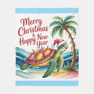 Turtle in Christmas Paradise  Fleece Blanket