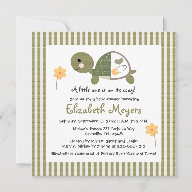 Turtle In Diapers Baby Shower Invitations Green (Front)