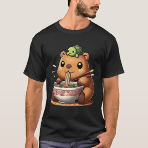 Turtle In Head Cute Capybara Ramen Kawaii Capibara T-Shirt