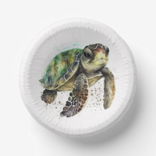 Turtle in Watercolor Paper Bowls Paper Plate