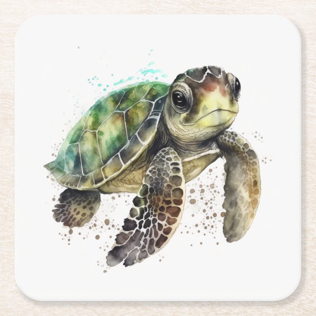 Turtle in Watercolor Paper Coaster (Front)