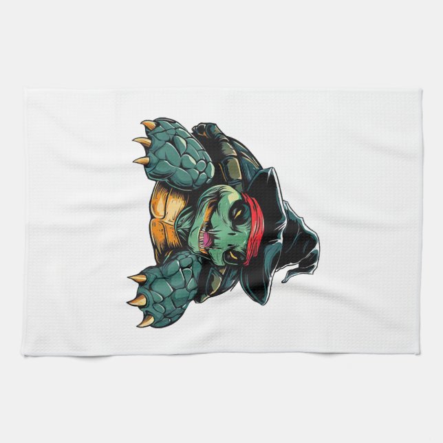 Turtle in Witch Hat Halloween Spooky Fun Tea Towel (Horizontal)