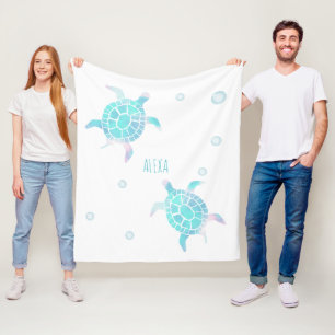 Turtle Kids Under The Sea Watercolor Pastel Fleece Blanket