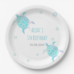 Turtle Kids Under The Sea Watercolor Pastel Party Paper Plate
