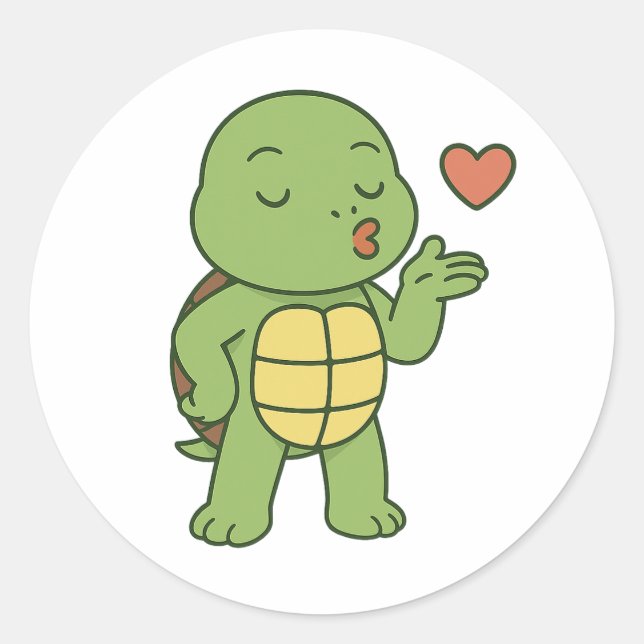 Turtle Kiss Classic Round Sticker (Front)