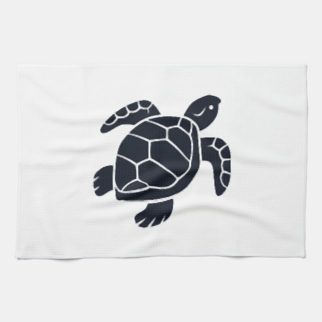 Turtle Logo Emblem Red-Eared Slider Tortoise  Tea Towel (Horizontal)