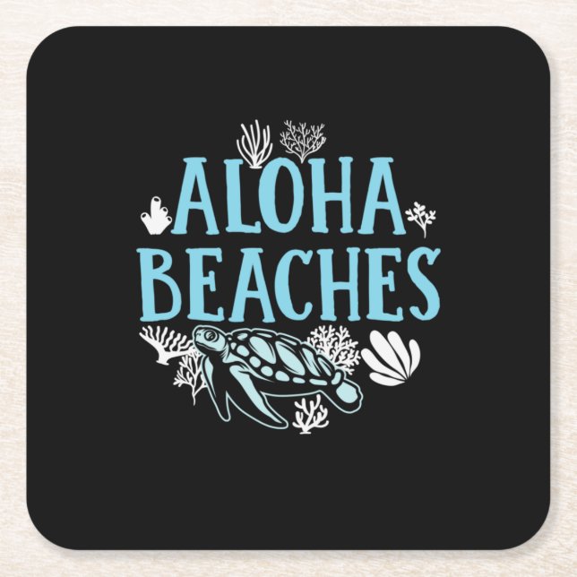Turtle Lover | Aloha Beaches Square Paper Coaster (Front)