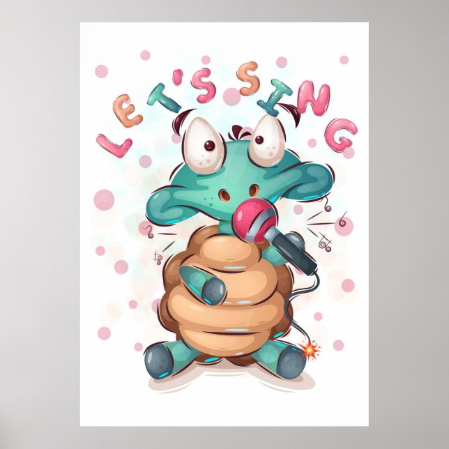Turtle Lover Cute Turtle Is Singing Poster (Front)