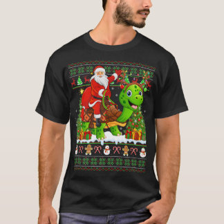 Turtle Lover Funny Ugly Santa Riding Turtle Christ T-Shirt