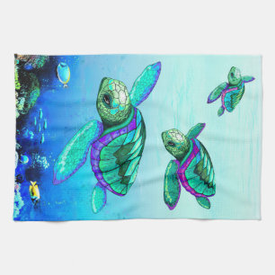 Turtle Lover Sea Turtles Dance Tea Towel