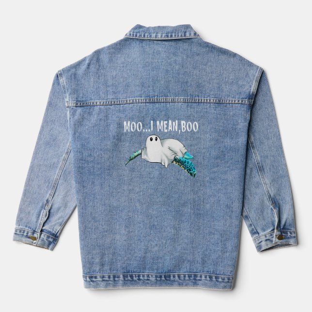 Turtle Moo I Mean Boo Funny Womens Halloween Gift Denim Jacket (Back)