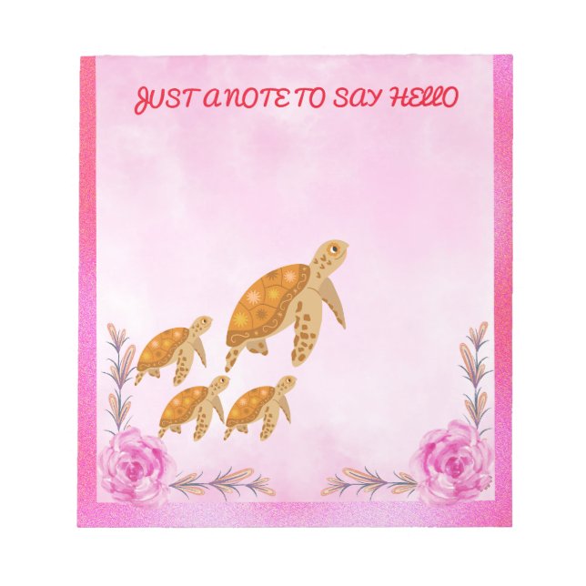 Turtle Motherly Love Personalised Pink Accent Rose Notepad (Front)