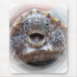 Turtle mouth open round frame Mad Musk turtle Mouse Pad